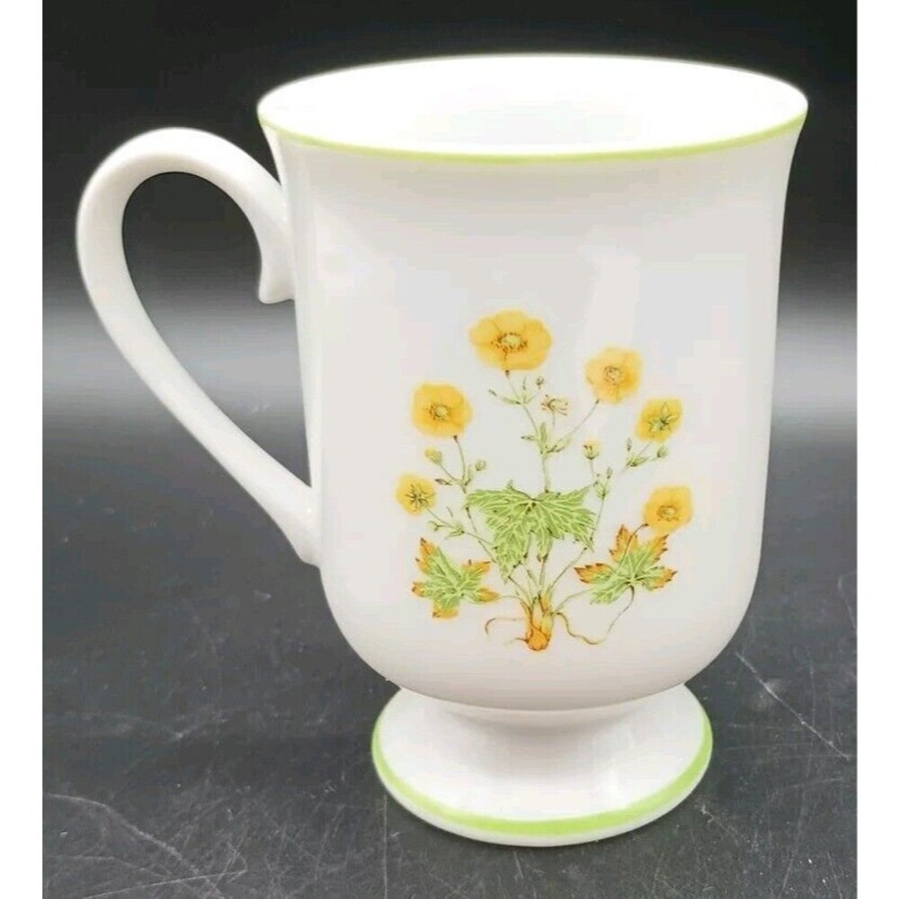 Royal Domino Collection Pedestal Footed Mug Yellow Anemone Botanical Spring